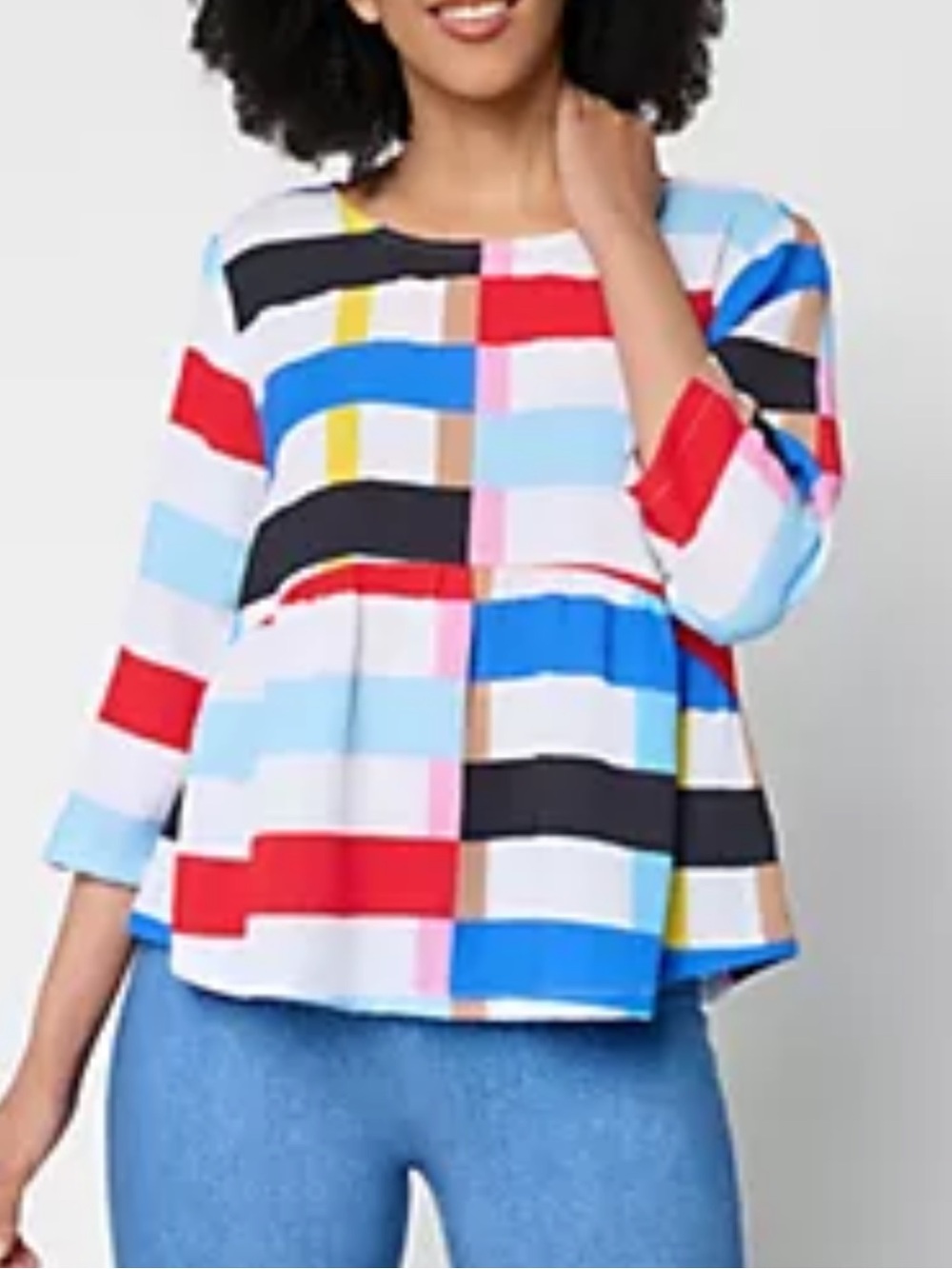 Airee by Aimee Kestenberg A-Line printed bold stripe Top with Flounce Hem Sz 2X